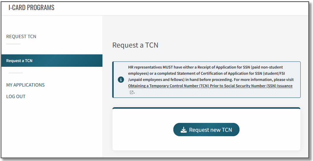 Screenshot of the Request TCN application's main screen.